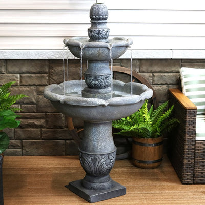50" French Garden Design Two-Tier Electric Fiberglass-Reinforced Concrete Outdoor Water Fountain - Dusty Gray
