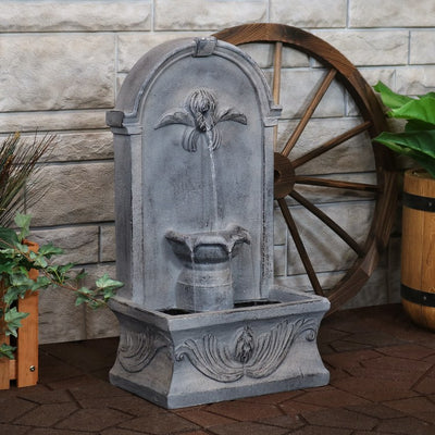 28" French-Inspired Design Electric Fiberglass-Reinforced Concrete Outdoor Wall-Mount Water Fountain