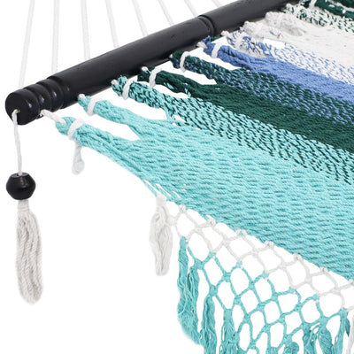 Heavy-Duty Woven Polyester Two-Person Hammock with Crocheted Edges and Wooden Spreader Bars - Lagoon Stripes