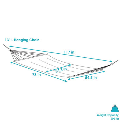 Heavy-Duty Woven Polyester Two-Person Hammock with Crocheted Edges and Wooden Spreader Bars - Lagoon Stripes