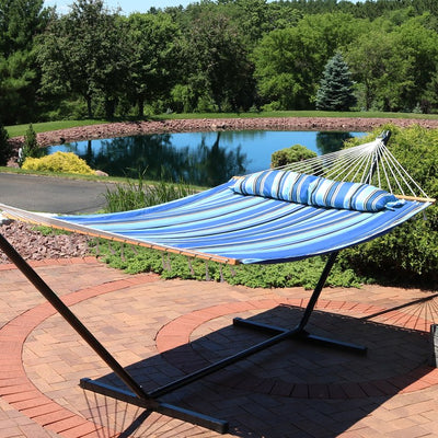 Quilted Fabric Two-Person Hammock with Spreader Bars - Misty Beach