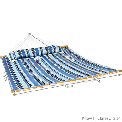 Quilted Fabric Two-Person Hammock with Spreader Bars - Misty Beach
