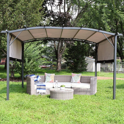 9' x 12' Metal Arched Pergola with Retractable Canopy - Gray