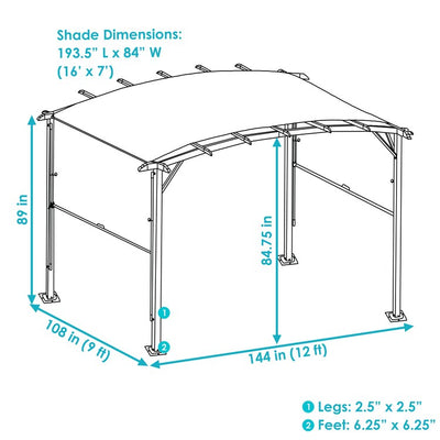 9' x 12' Metal Arched Pergola with Retractable Canopy - Gray