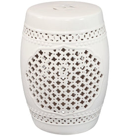 Marrakesh Lattice Ceramic Decorative Garden Stool - White