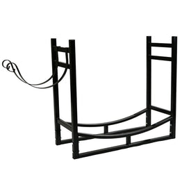 33" Indoor/Outdoor Steel Firewood Log Rack Holder with Kindling Storage Space - Black