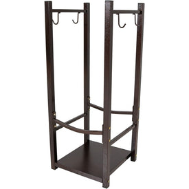 32" Indoor/Outdoor Powder-Coated Steel Firewood Log Rack Holder with Tool Holder Hooks - Bronze