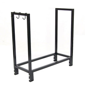 30" Indoor/Outdoor Steel Firewood Log Rack Holder with Hooks - Black