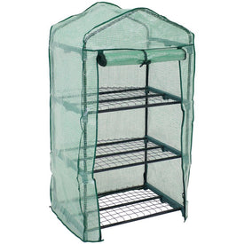 Three-Tier Outdoor Portable Growing Rack Greenhouse with Roll-Up Door - Green