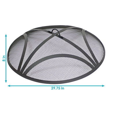 30" Round Heavy-Duty Reinforced Steel Outdoor Fire Pit Spark Screen with Ring Handle - Black