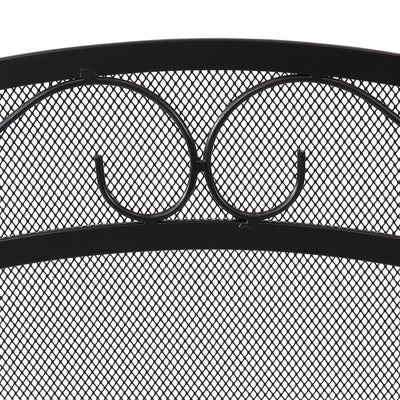 Folding Three-Panel Steel Fireplace Screen with Elegant Scroll Design - Black