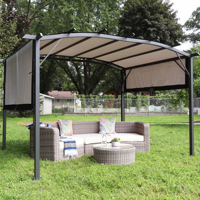 9 x 12 Polyester Retractable Pergola Canopy Shade - Gray