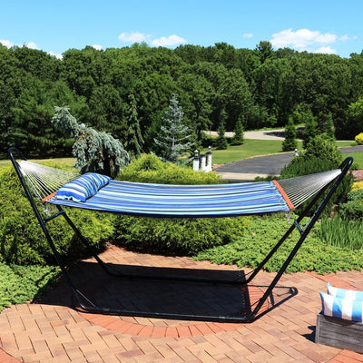 Double Quilted Fabric Hammock with Multi-Use Universal Steel Stand - Misty Beach