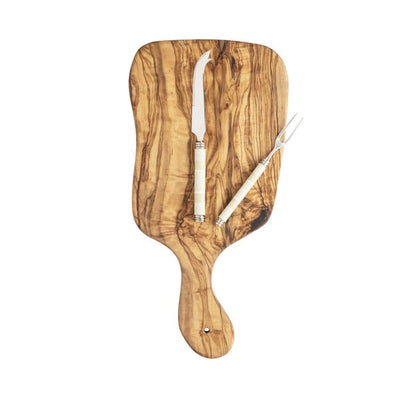 Jubilee Cheese Knife, Fork, and Olivewood Board Set - Shades of Light
