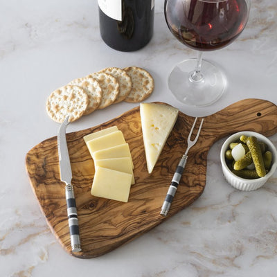 Jubilee Cheese Knife, Fork, and Olivewood Board Set - Shades of Graphite