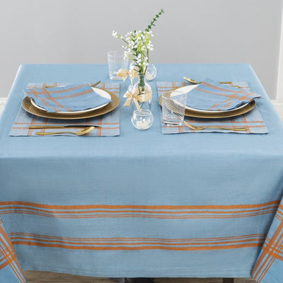 Boulevard 60" x 84" Tablecloth - Denim and Terracotta