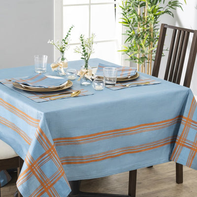 Boulevard 60" x 84" Tablecloth - Denim and Terracotta