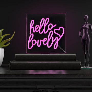 Hello Lovely 10" Square Acrylic Box USB-Operated LED Neon Light