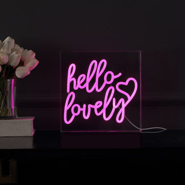 Hello Lovely 10" Square Acrylic Box USB-Operated LED Neon Light