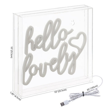 Hello Lovely 10" Square Acrylic Box USB-Operated LED Neon Light