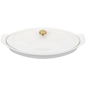 1.7-Quart Fish Baker with Gold Knob - White