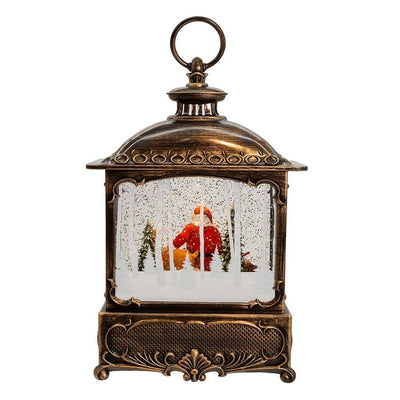 12" Battery-Operated Lighted Santa with Animals Lantern with LED Lights