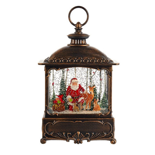12" Battery-Operated Lighted Santa with Animals Lantern with LED Lights