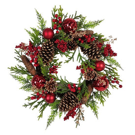 24" Unlit Decorated Green Rattan Wreath
