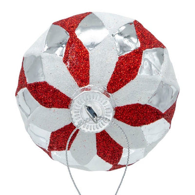 80 MM Red, White, and Silver Glass Ball Ornaments Set of 6