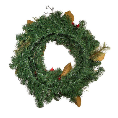 30" Unlit Red and Gold Poinsettia Wreath