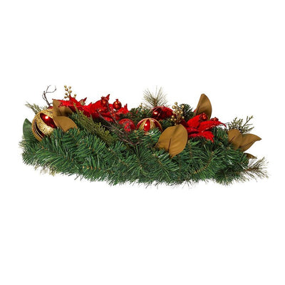30" Unlit Red and Gold Poinsettia Wreath