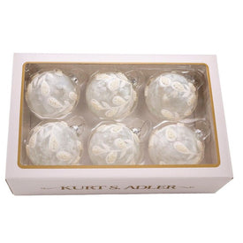 80 MM White Pearl Glass Ball Ornaments Set of 6