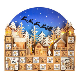 15" Battery-Operated Christmas Village Advent Calendar with LED Lights