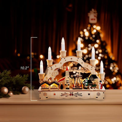 10.25" Wooden Light-Up Musical Motion Christmas Village with LED Lights