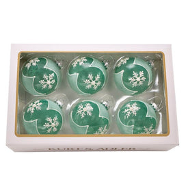 80 MM Teal Glass Snowflake Ball Ornaments Set of 6