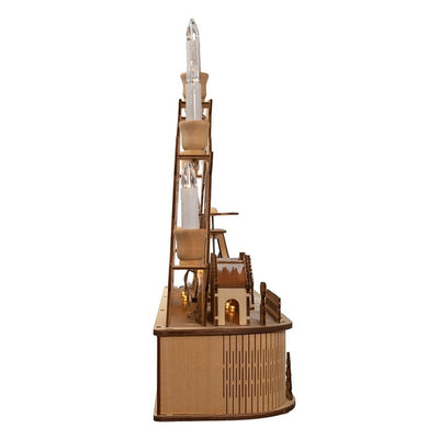14.17" Wooden Light-Up Musical Motion Santa Christmas Village with LED Lights