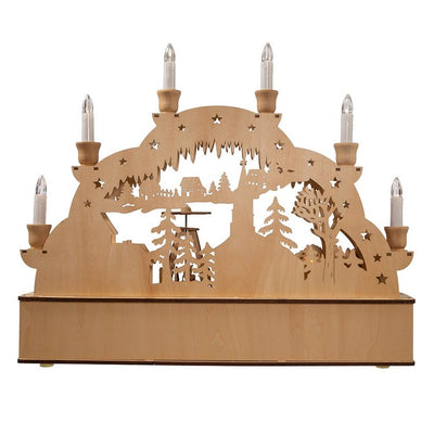 14.17" Wooden Light-Up Musical Motion Santa Christmas Village with LED Lights