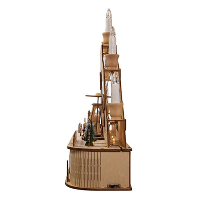 14.17" Wooden Light-Up Musical Motion Santa Christmas Village with LED Lights