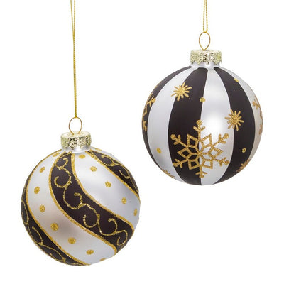 80 MM Silver/Black/Gold Glass Ball Ornaments Set of 6