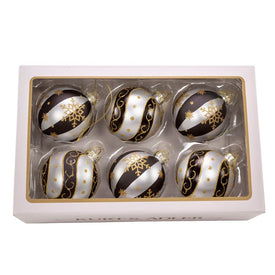 80 MM Silver/Black/Gold Glass Ball Ornaments Set of 6