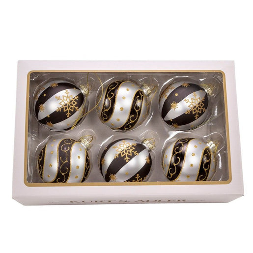 80 MM Silver/Black/Gold Glass Ball Ornaments Set of 6