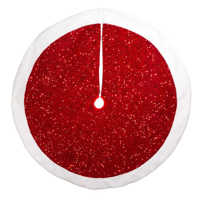 54" Red Sequins with White Border Christmas Tree Skirt