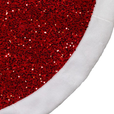 54" Red Sequins with White Border Christmas Tree Skirt