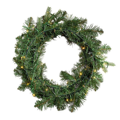 18" Battery-Operated Pre-Lit Noble Fir Wreath with Warm White LED Lights