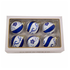 80 MM Blue and White Glass Ball Ornaments Set of 6