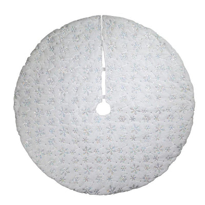 48" White Christmas Tree Skirt with Snowflake Border