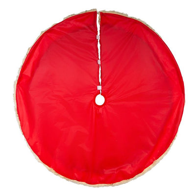 48" Red Knit Christmas Tree Skirt with Tan Faux Fur Border