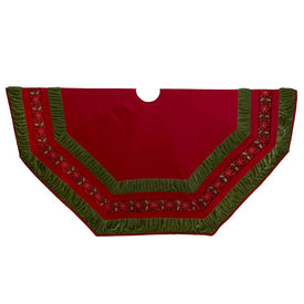 72" Poinsettia Red and Green Gathered Border Christmas Tree Skirt