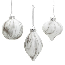 80 MM Marbled Glass Ball, Onion, and Teardrop Ornaments Set of 3