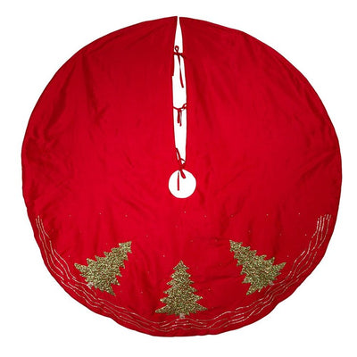 60" Red with Sequined Christmas Trees Tree Skirt